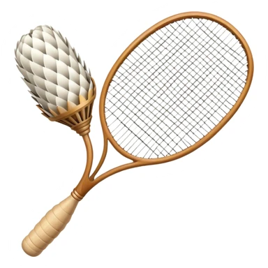 A shuttlecock and a racket. The shuttlecock is depicted with its distinctive cone shape and feathers at the bottom, while the racket has an oval or rounded frame with strings crisscrossing it.  sticker