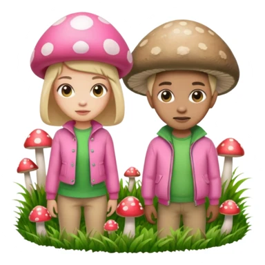 P and P, pink and green, with grass growing, mushrooms around sticker