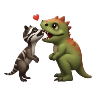 Dinosaur kiss raccoon sticker
