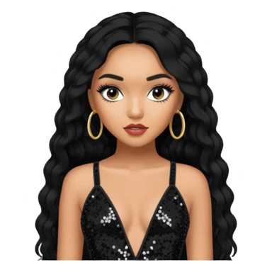 Leigh-Anne Pinnock from Little Mix with long black hair, black sequin outfit sticker