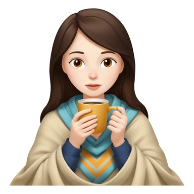 Brunette girl inside a blanket drinking coffee sticker