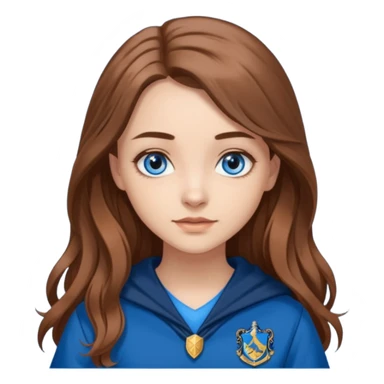 gorgeous Girl with light skin, blue eyes, long brown hair, wears a ravenclaw outfit sticker
