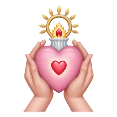 hands cradling a light pink sacred heart  sticker