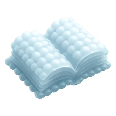 top view of a thick open book made entirely of small very bright white fluffy convex clouds, matte glass style, emphasis on volume and airiness, no background sticker