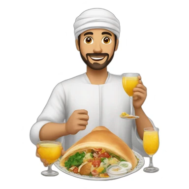 Create an emoji for the month of Ramadan that represents fasting, for example, an image of a person holding a beautiful iftar meal filled with food and drinks. --dream --ar 1:1 sticker