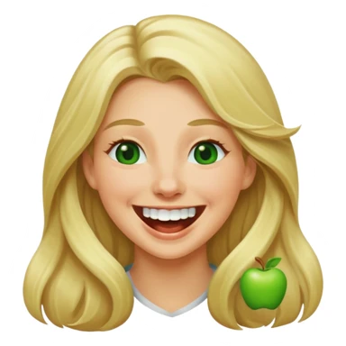 blonde with long hair and green eyes, laughing, iOS Apple emoji style sticker