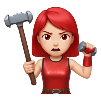 red glitter angry girl with a giant hammer sticker