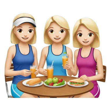 3 girls eating lunch at country club in workout clothes after tennis sticker