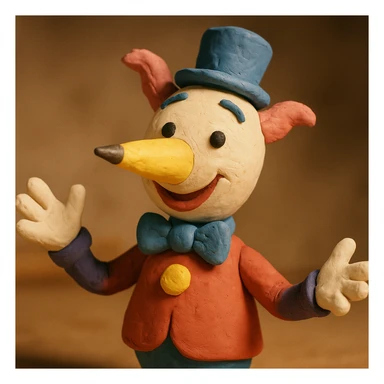 Mr. Squiggle, whimsical cartoon character with a pencil nose, playful and friendly expression, claymation style sticker