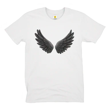 white t shirt with small drawing of wings on the front sticker