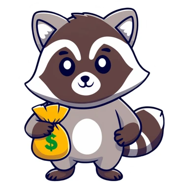 raccoon thief with mask and money bag sticker