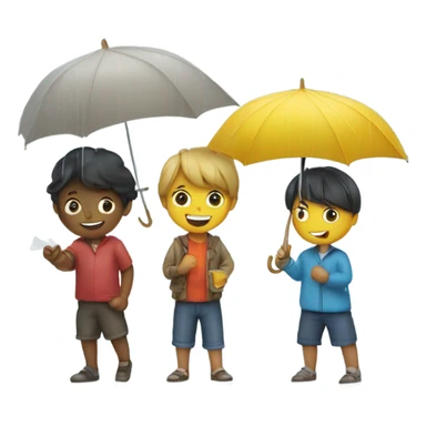 3 kids with a umbrella playing with a paper ship in the rain sticker