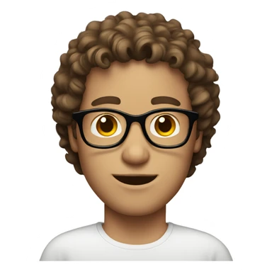 White guy with medium length brown curly hair and glasses sticker