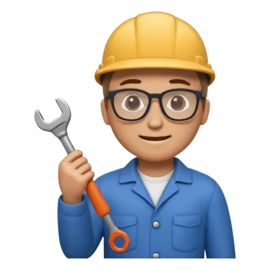 A 3D emoji with a Memoji style that the depicts a person who is learning to become a car mechanic as his highchool extended profile sticker