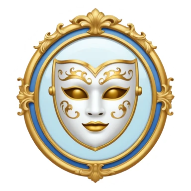 magic mirror on the wall of snow white. This is a round mirror with golden borders with a white theater mask inside  sticker