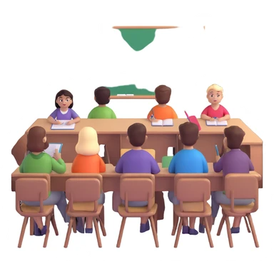five people sitting in classroom during education session sticker