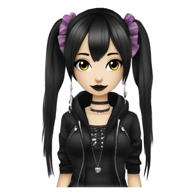 hime gyaru girl, goth, punk clothes, dark makeup, dark black hair sticker