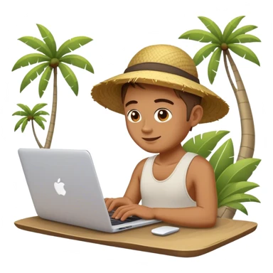 A digital nomad in Bali working on a laptop sticker