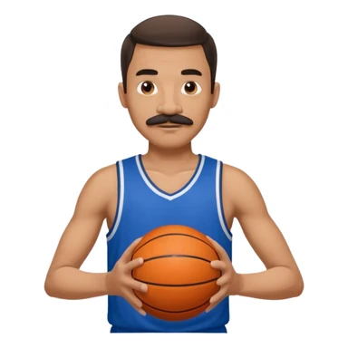 bold man basketball player blue jersey with mustache holding basket ball sticker