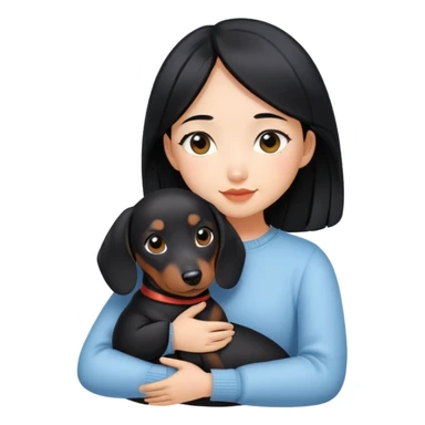 black hair asian girl hugging black dachshund sticker