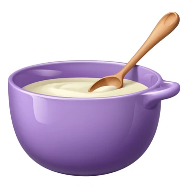 a lilac ceramic mixing bowl with a wooden spoon stirring sticker