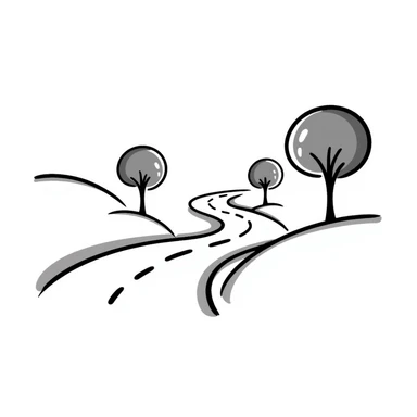 a road with trees, hand drawn doodle style sticker