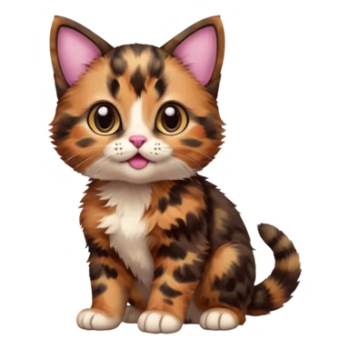A high-resolution photo-realistic digital illustration of a brown multicoloured  tortoiseshell kitten, chest upward sticker