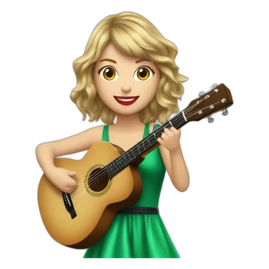 Taylor swift avec une robe vert jouant de la guitare avec des magni sticker