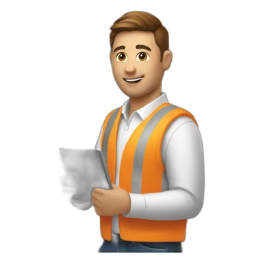 telecom technician in an orange vest and with a fiber in one hand sticker