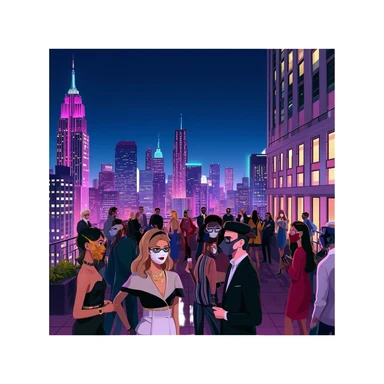 a huge party on the rooftop terrace of an upscale downtown hotel. The party was masquerade-themed, and the client would pay models to attend and mingle among the crowd. sticker