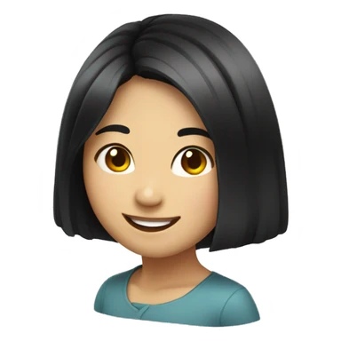 Asian girl medium length black hair smiling and slightly smirking. sticker