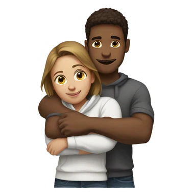An emoji of a man wearing a white hoodie, standing next to his sister. He is hugging her warmly, showing a close sibling bond sticker