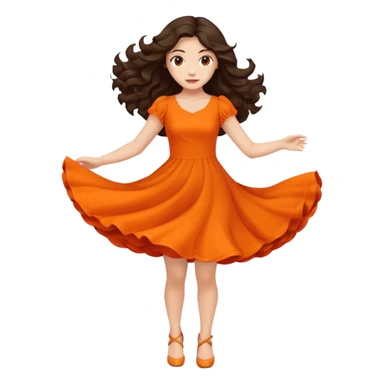 Long dark wavy hair women in orange standing spinning twirling around sticker