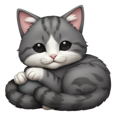 dark grey and white small cat with its eyes closed lying down leaning on its elbow with its paw curled under its head holding it up sticker