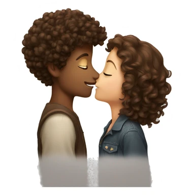 girl brunette kissing brown curly haired boy sticker