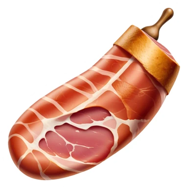 Jamón Serrano Cinematic Realistic Jamón Serrano Dish Emoji, depicted as a prominent leg of cured ham with visible marbling, rendered with rich textures and dynamic, appetizing lighting. sticker