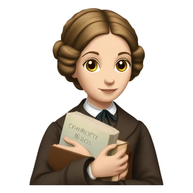 Charlotte Bronte holds a book in her hand sticker