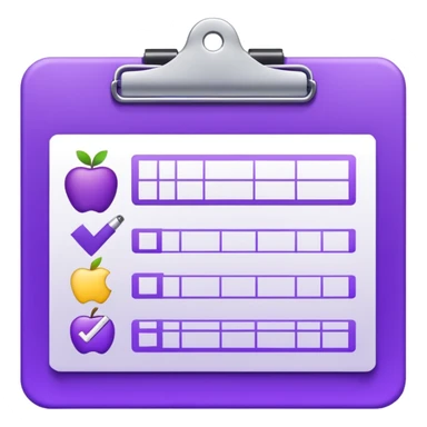 Google Form icon, purple clipboard with checkmarks, Apple emoji style sticker