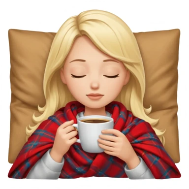 Blonde girl inside a blanket sipping coffee eyes closed sticker