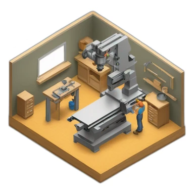 isometric fabricator working in creative workshop cnc machine woodshop metalshop industrial  sticker