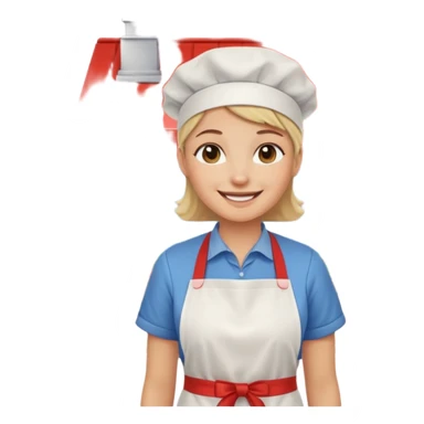 grown  2D line-drawn character + small bright shop sticker