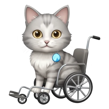 disabled grey and white small cat using a wheelchair made for cats sticker