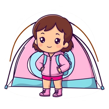 A gorgeous little girl with brunette hair and brown eyes, she’s wearing pink with sparkles while camping in the woods  sticker