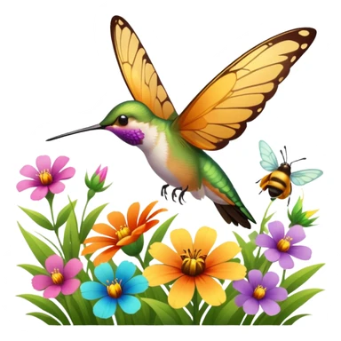 La la mañana se alegra entre flores y praderas ve avanzar mariposa bella y majestuosa entre colibrís y la abeja polinizando y Disfrutando del néctar de su miel sticker