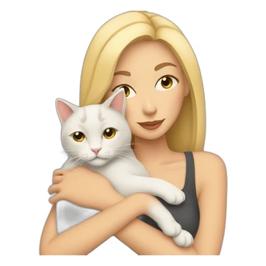 a blonde woman cuddling with a cat sticker