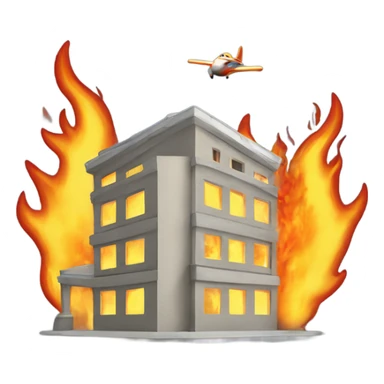 Building with plane inside on fire sticker