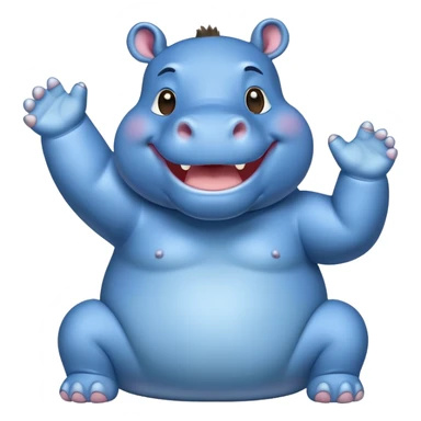 a cute cheering happy hippo with blue Skin Color  sticker
