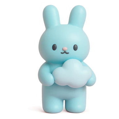 pastel blue bunny with a cloud, vinyl figure style sticker