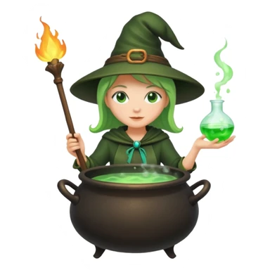 green witch cooking potion sticker