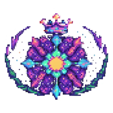 pixel art of a crown-shaped nebula with cosmic colors sticker